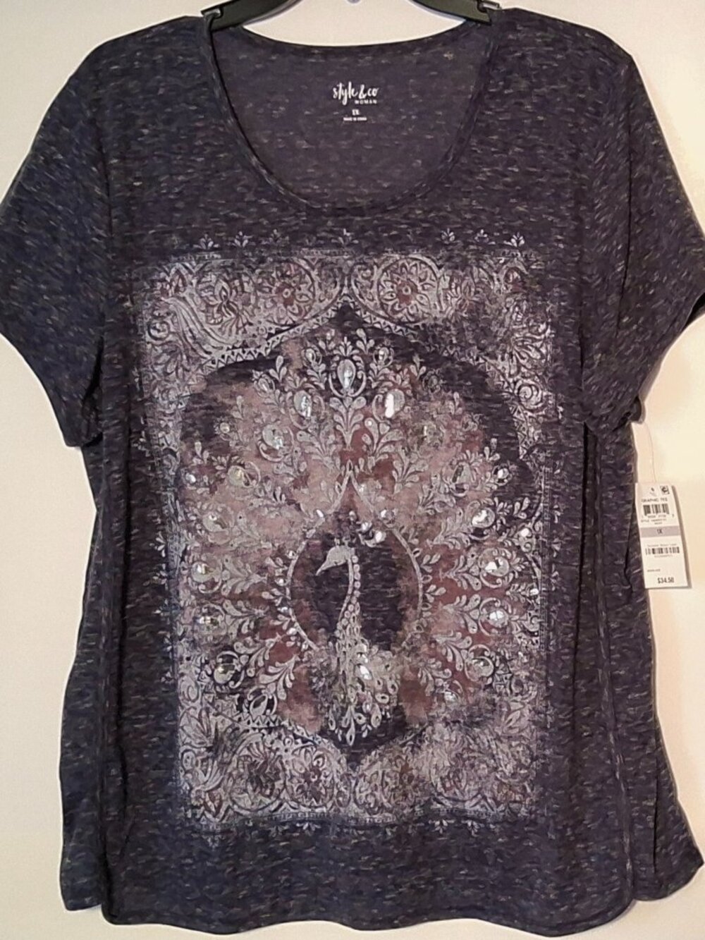 Women’s Style & Co. Graphic Heather Gray Short Sleeve T-Shirt